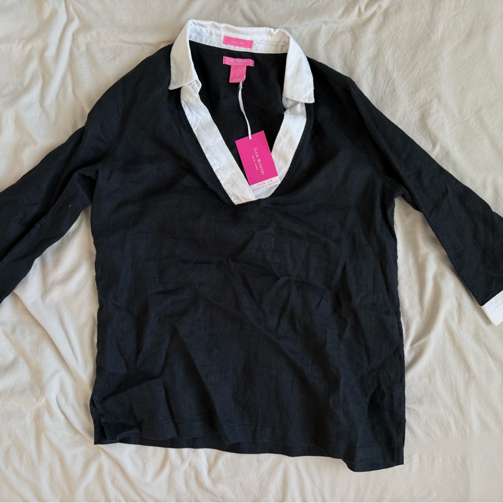 Isaac Mizrahi B/W Blouse 100% LINEN
